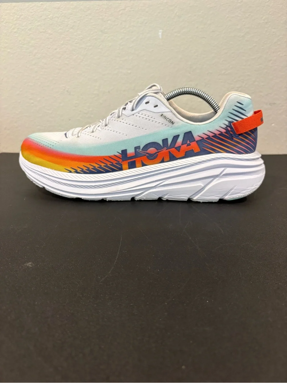 Hoka One One Ironman Rincon Running Swim Mesh White Sunset Stripe Men’s Sz 11.5